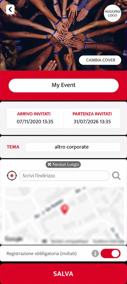 schermata di configurazione dell’evento