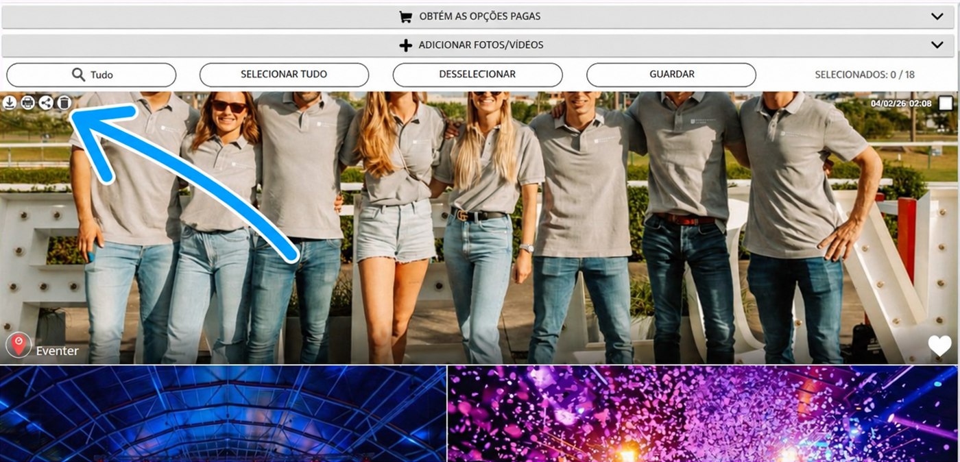 ícones de ações numa foto