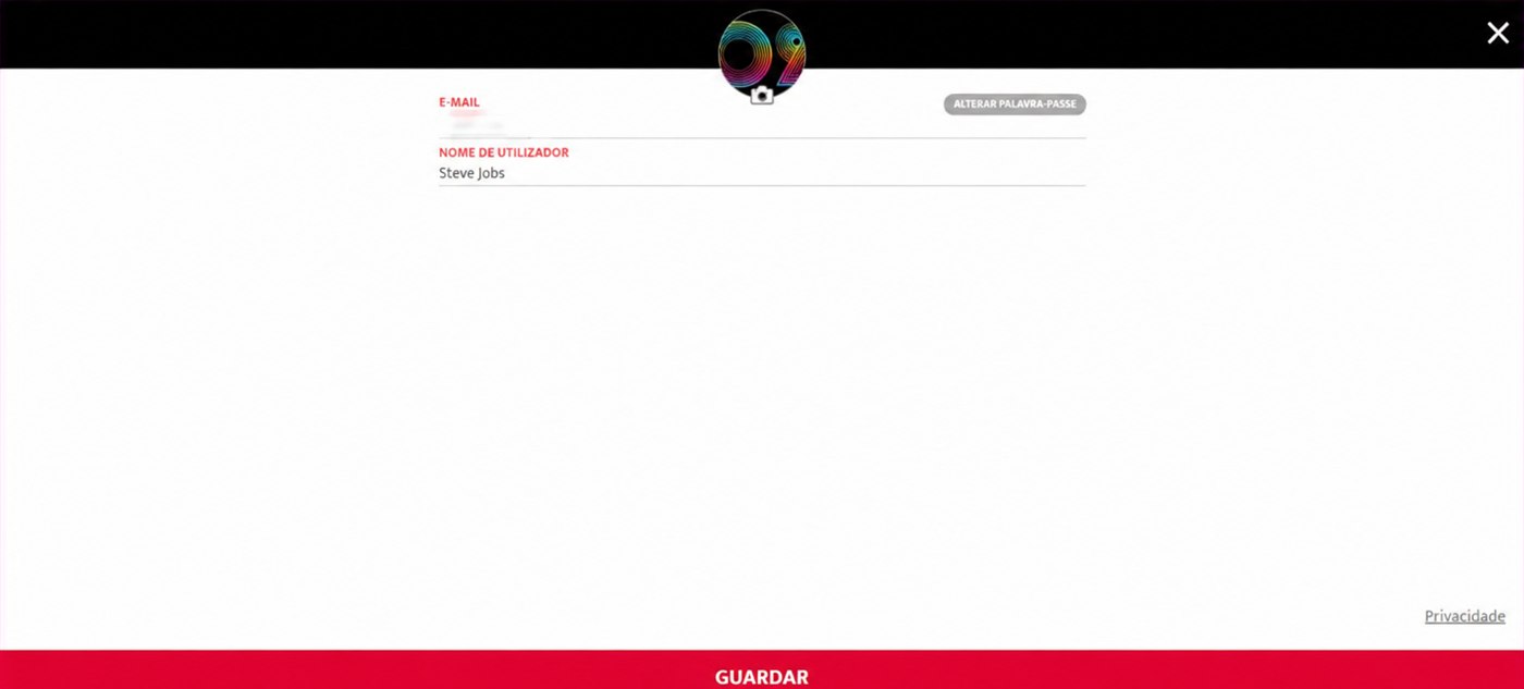 ecrã de perfil