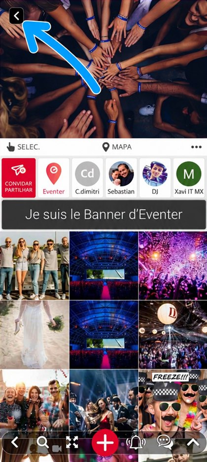 seta de regresso à lista dos eventos