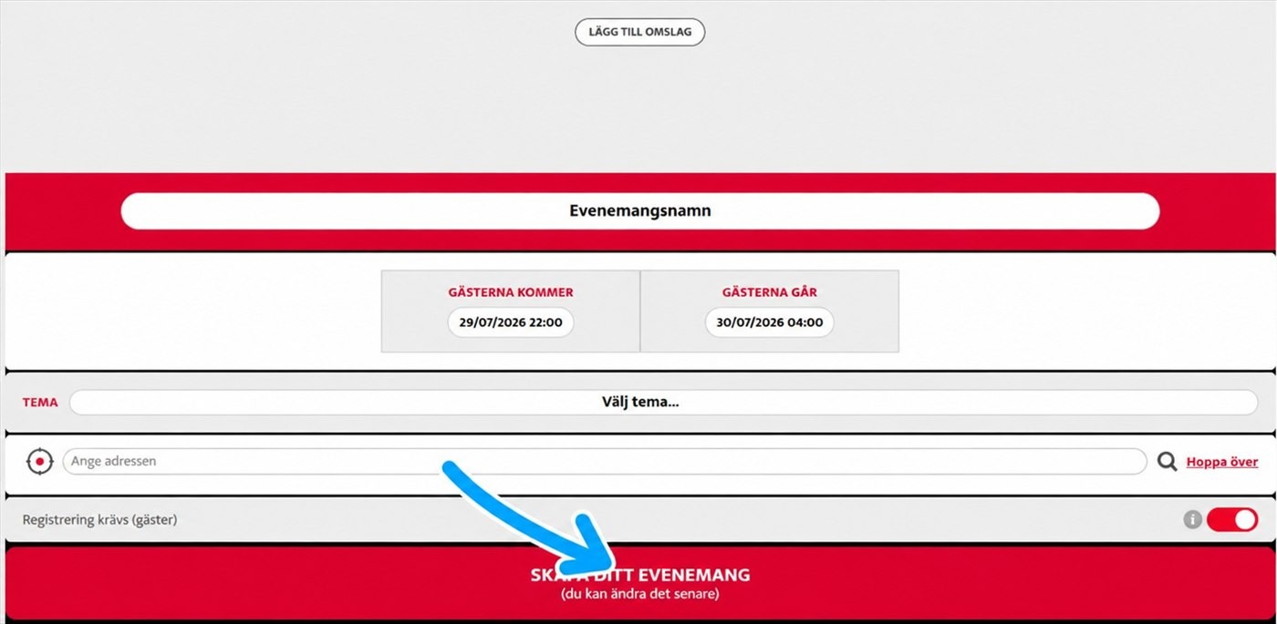 formulär för att skapa ett evenemang på datorn