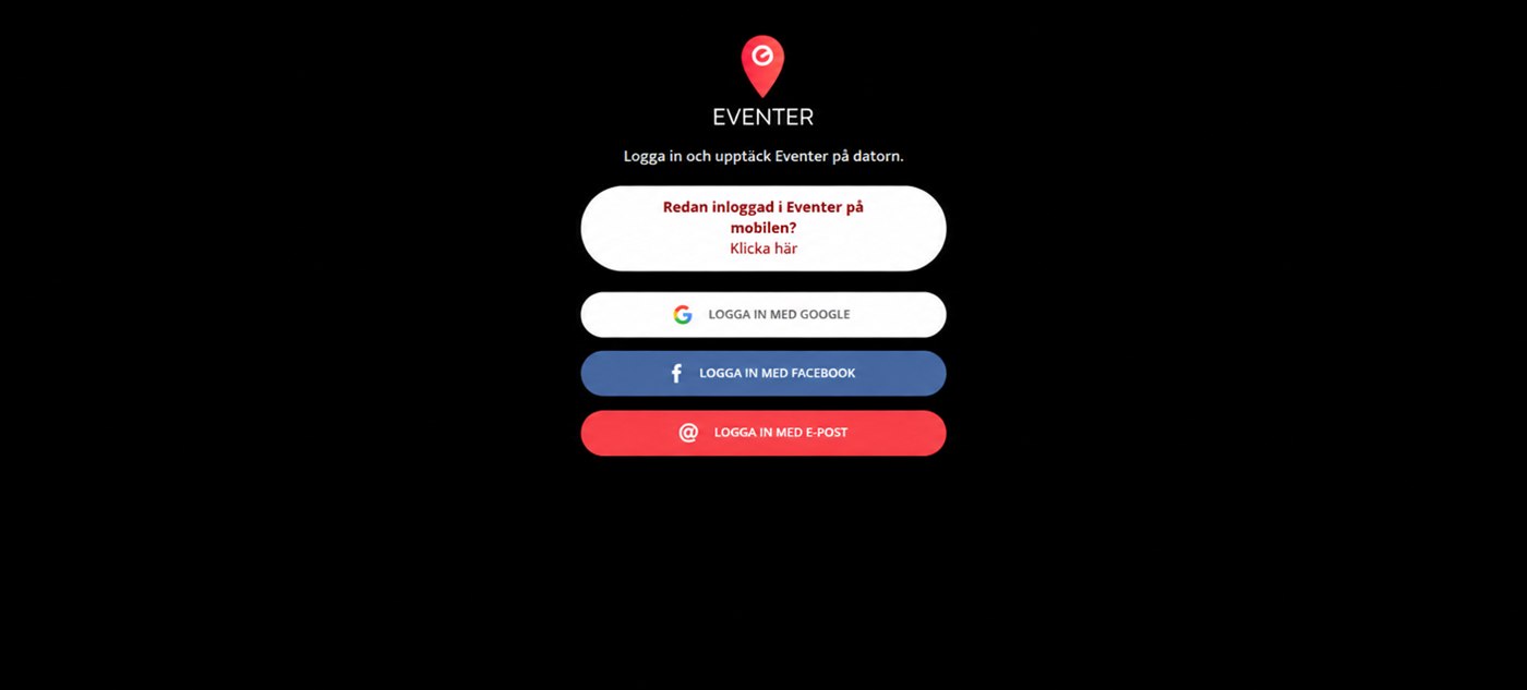inloggning på Eventer Web