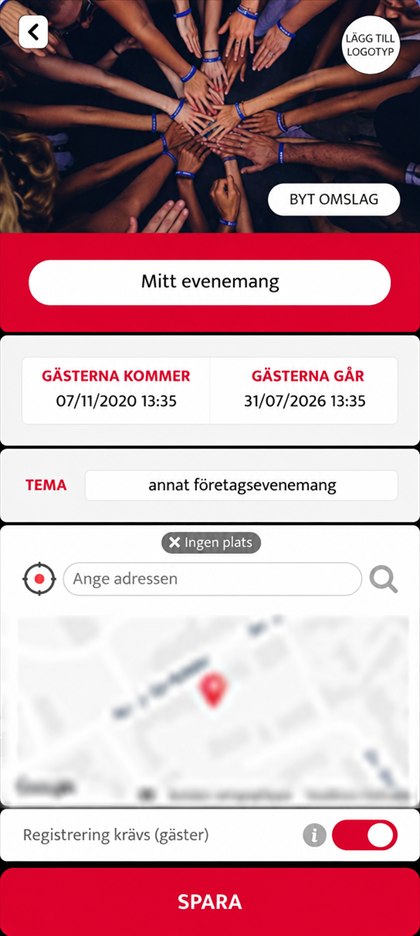 evenemangets konfigurationsskärm